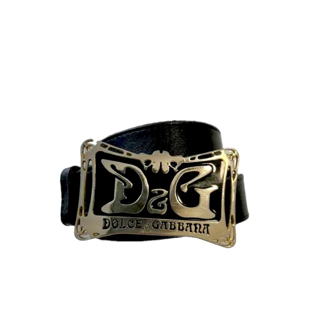 Dolce & Gabbana Black Leather Bracelet with Gold D&G Plate